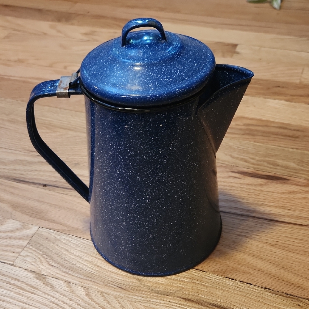 Enamelware Blue Speckled Coffee Pot Vintage Graniteware Camping